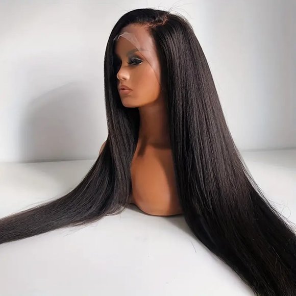 Long Straight Black Hair Middle Part Glueless Synthetic Lace Front Wigs - Picture 6 of 9